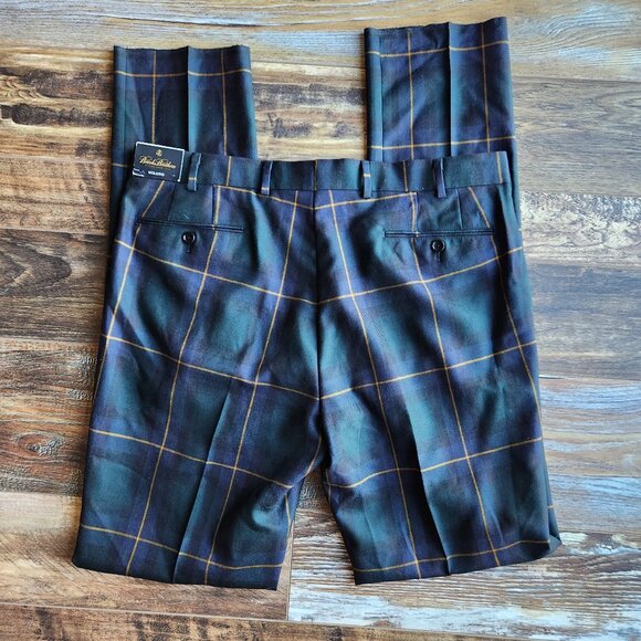 NWT Brooks Brothers Milano Fit Lanificio Di Pray Italian Wool Green Check Pants - Picture 4 of 14
